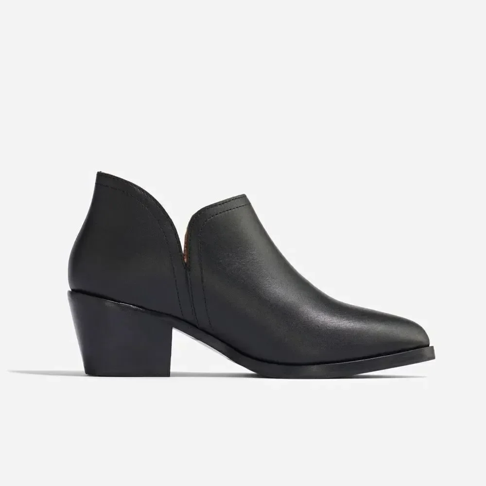 Nisolo Mia Everyday Ankle Black on Black Water Resistant Leather Stacked Heel Bo